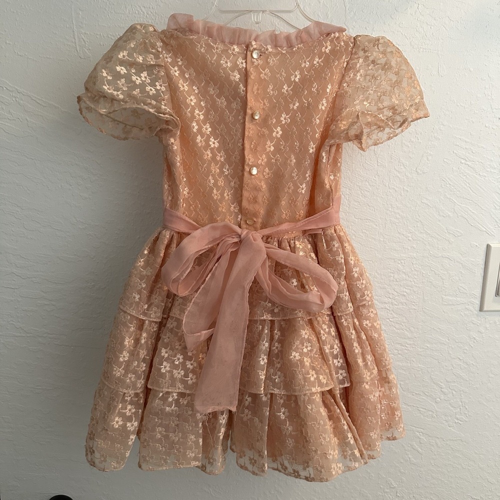 Vintage Sweet N Sassy Dress Peach Ruffles 80s 1980s Layered Pageant Cottagecore - Picture 2 of 16